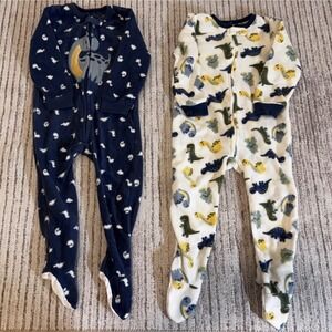 Chickpea Pajamas 2T Dinosaur Fleece Footed Sleepers Set of 2 Navy Cream Blue